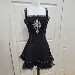 Dolls Kill Widow Goth Witchy Black Unholy Soul Fit Flare Skater Mini Dress XS